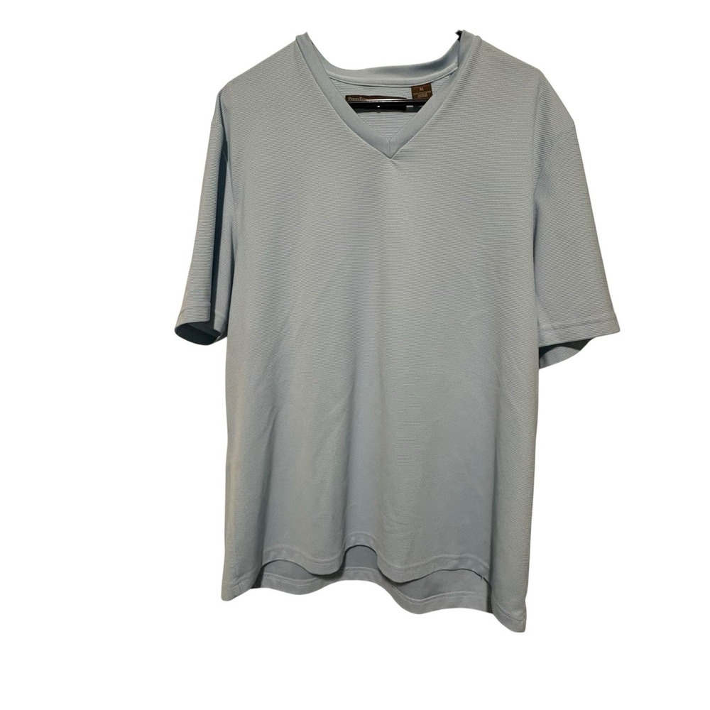 Perry Ellis Men's XL Light Blue V-Neck Shirt Polyester Short Sleeve